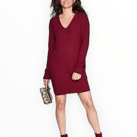 A New Day Burgundy Ribbed Knit Long Sleeve Sweaterdress size XS NWT - Picture 1 of 11